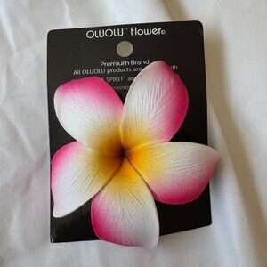 NWT Oluolu Flower Hawaiian Plumeria Flower Hair Clip, OS, Pink + Yellow + White